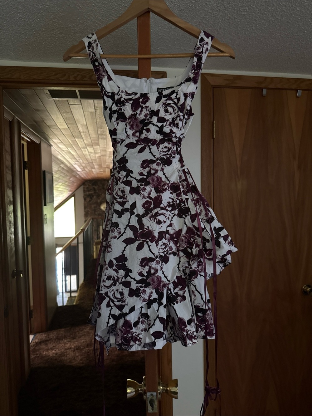 Hot Topic White Mini Dress with Plum Floral Print
